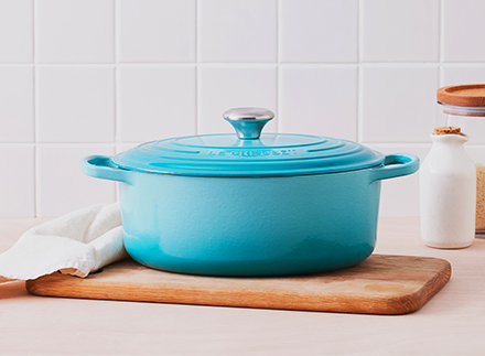 Assorted shades of blue the creuset cookware